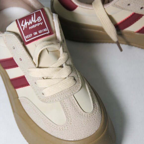 Essen Beige and Burgundy, Platform Germany Army Sneakers, Stylish & Comfortable - Picture 4 of 6